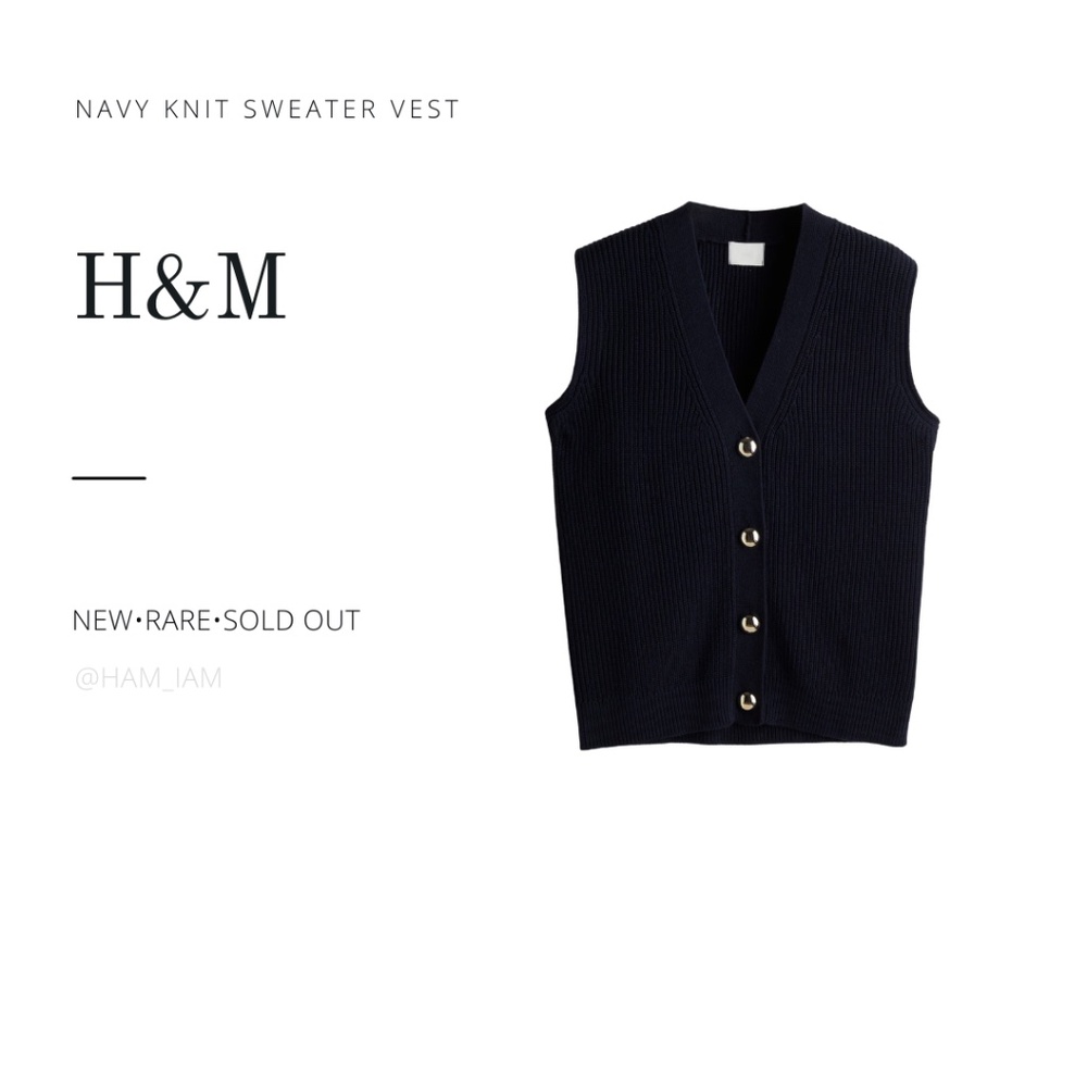 NEW SOLD OUT H&M Dark Navy Blue & Gold Button Knit Sweater Vest
